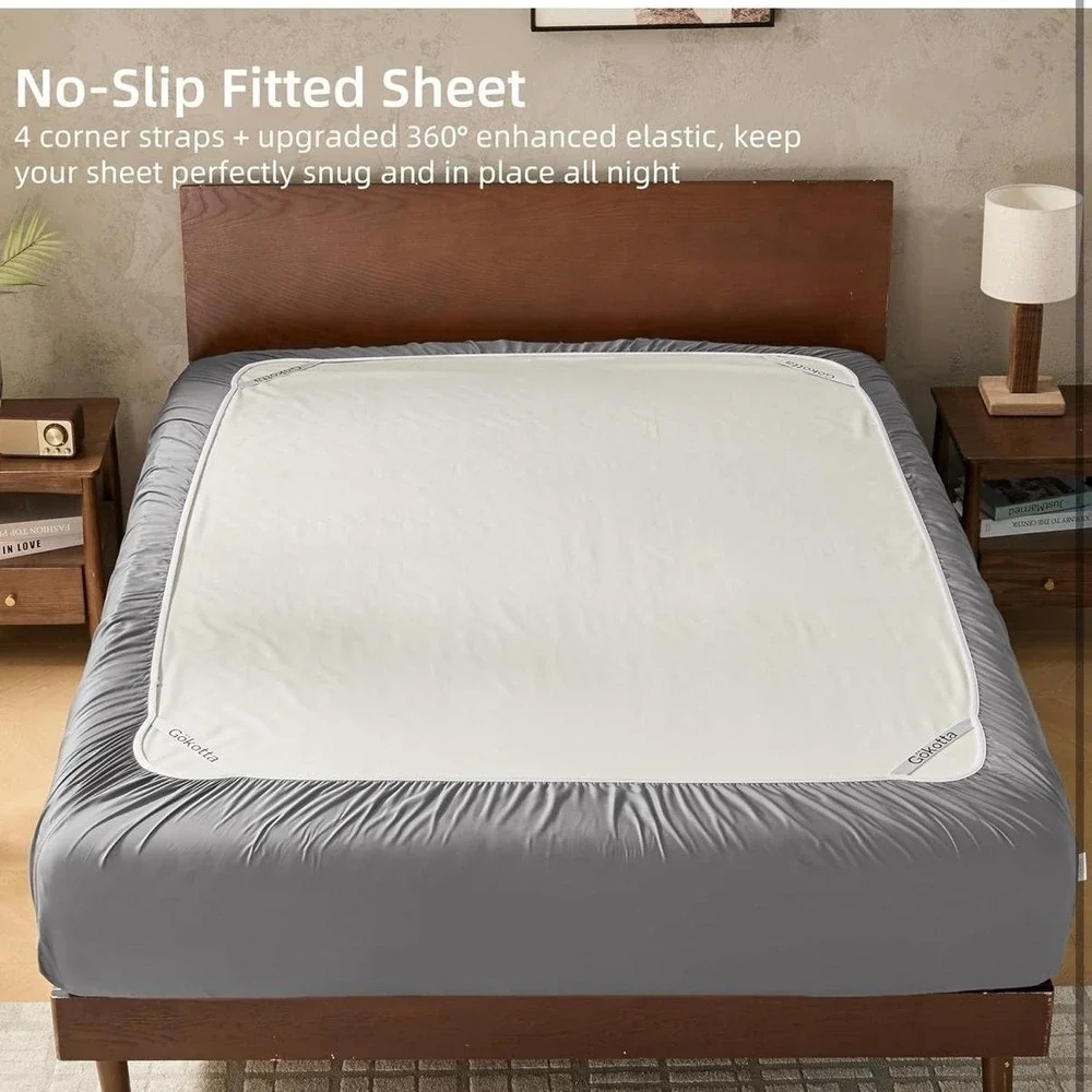 Gökotta King Sheet Set 100% Bamboo Rayon Cooling Deep Pocket Grey Silky Soft